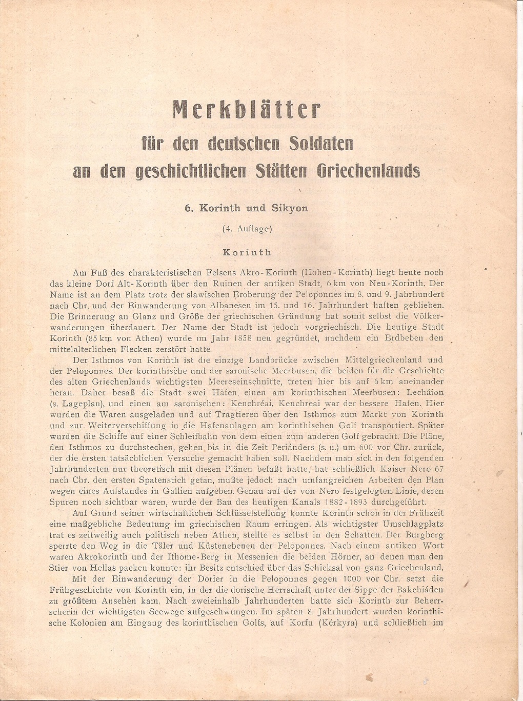 Merkblätter für den deutschen Soldaten an den geschichtlichen Stätten Griechenlands. 6. Korinth und Sikyon