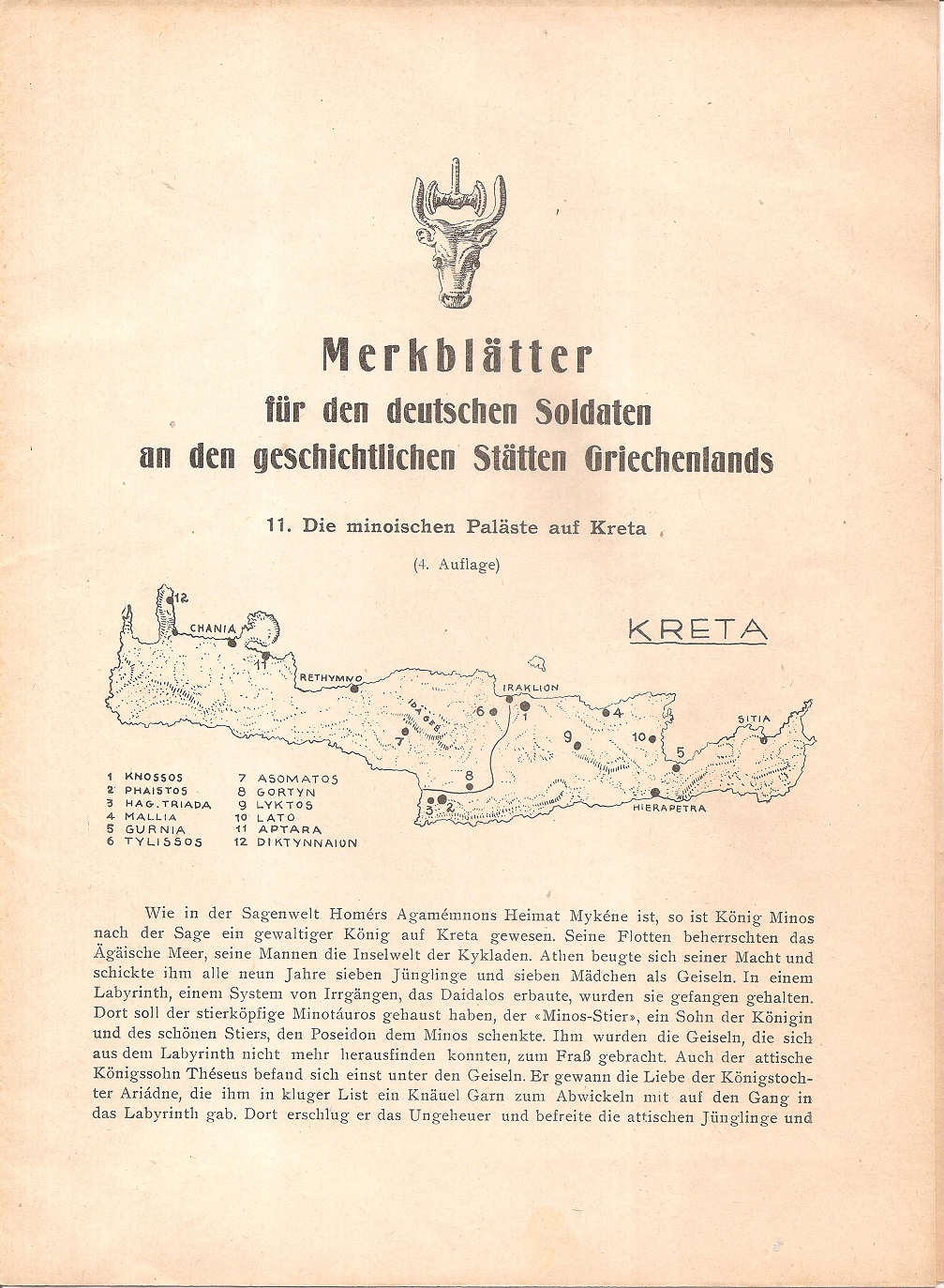 Merkblätter für den deutschen Soldaten an den geschichtlichen Stätten Griechenlands. 11. Die minoischen Paläste auf Kreta (4. Auflage)