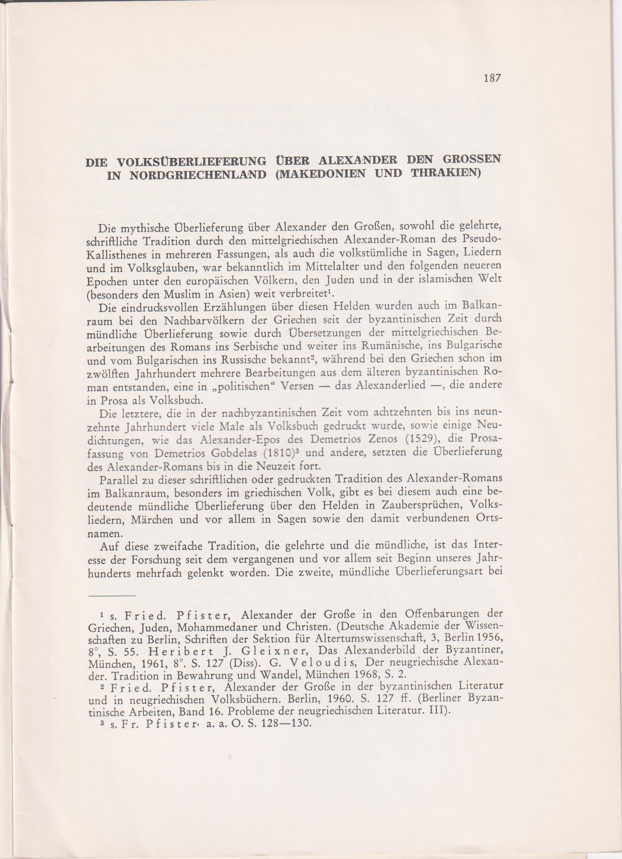 Die Volksüberlieferung über Alexander den Grossen in Nordgriechenland (Makedonien und Thrakien)
