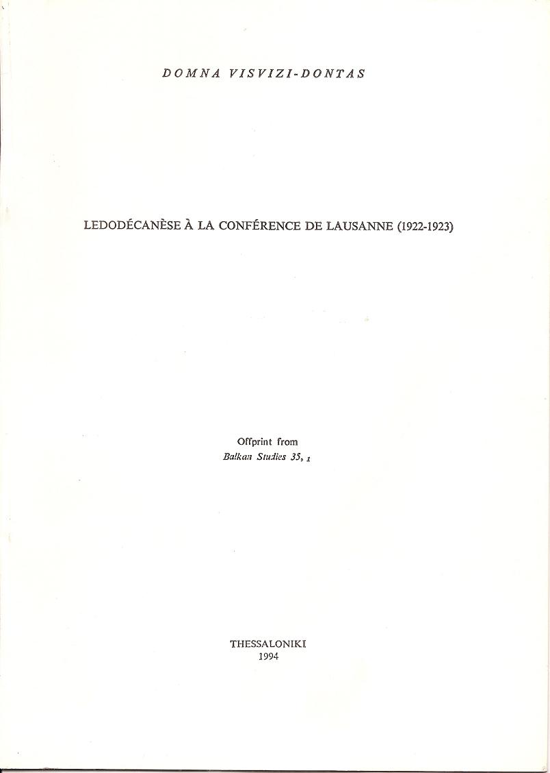 Le Dodecanese a la Conference de Lausanne (1922-1923).