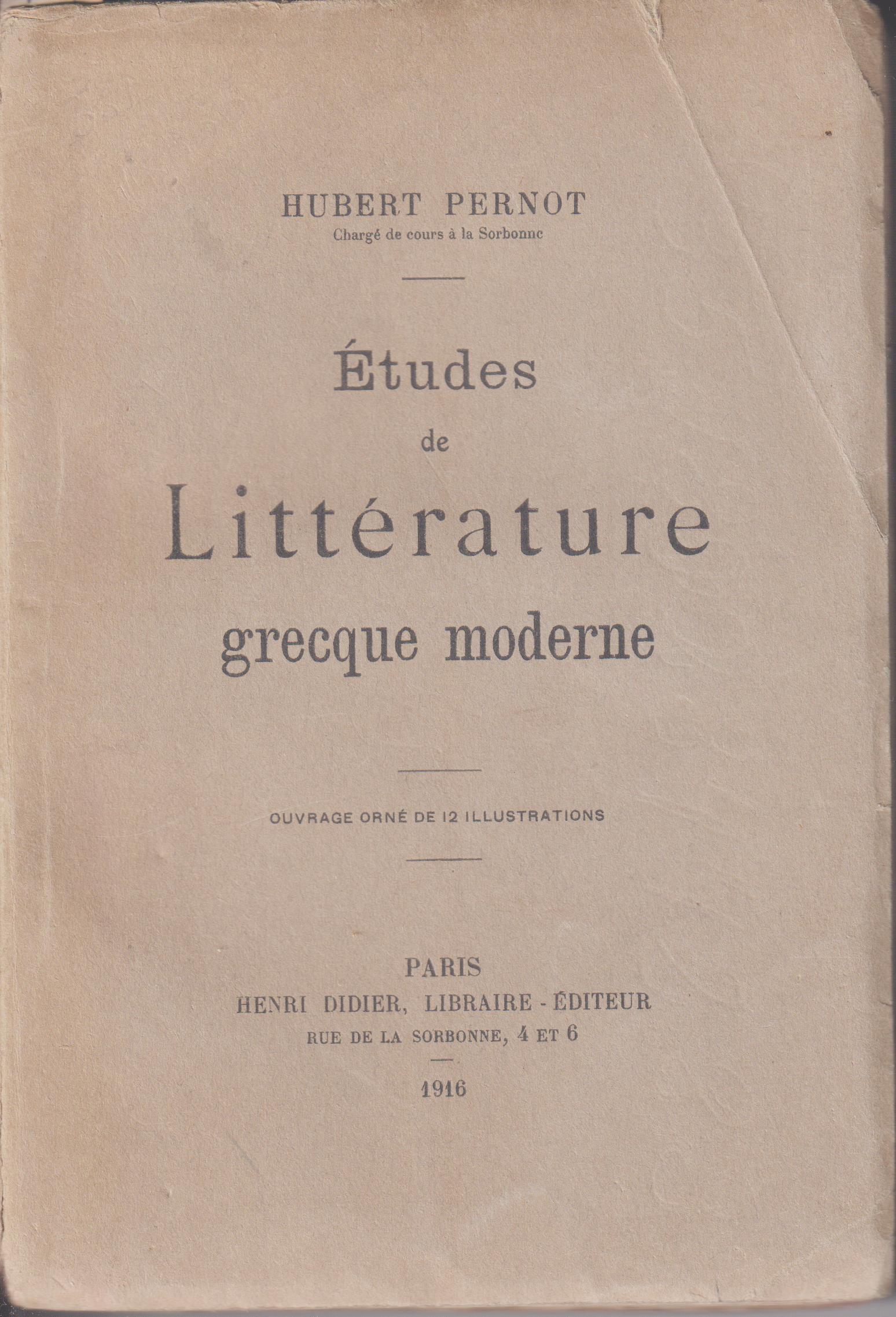 Etudes de Littératur grecque moderne